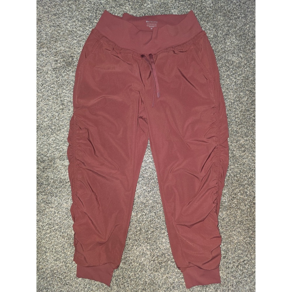 Athleta Attitude Lined Pant Spiced Cabernet Ruched Joggers Burgundy 2P Petite